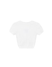 Fluffy Knit Short Sleeve Crop Top with AIR SPACE Logo Embroidered