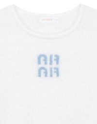 Fluffy Knit Short Sleeve Crop Top with AIR SPACE Logo Embroidered
