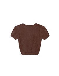 Fluffy Knit Short Sleeve Crop Top with AIR SPACE Logo Embroidered