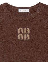 Fluffy Knit Short Sleeve Crop Top with AIR SPACE Logo Embroidered