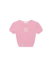 Fluffy Knit Short Sleeve Crop Top with AIR SPACE Logo Embroidered