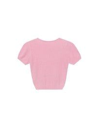 Fluffy Knit Short Sleeve Crop Top with AIR SPACE Logo Embroidered