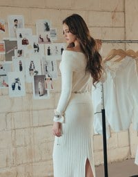 Off Shoulder Folded Collar Long Sleeve Knit Top