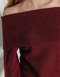Off Shoulder Folded Collar Long Sleeve Knit Top