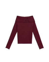 Off Shoulder Folded Collar Long Sleeve Knit Top