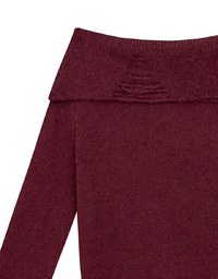 Off Shoulder Folded Collar Long Sleeve Knit Top