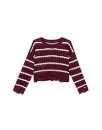 Distressed Hem Open Knit Striped Long Sleeve Sweater