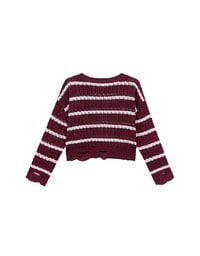 Distressed Hem Open Knit Striped Long Sleeve Sweater