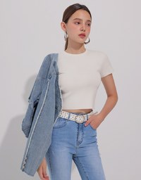 Basic Crew Neck Knit Fitted Crop Top