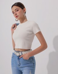 Basic Crew Neck Knit Fitted Crop Top