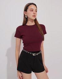 Basic Crew Neck Knit Fitted Crop Top