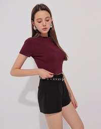 Basic Crew Neck Knit Fitted Crop Top