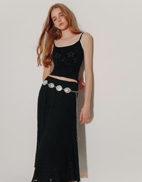 Star Eyelet Details Ribbed Knit Camisole Top
