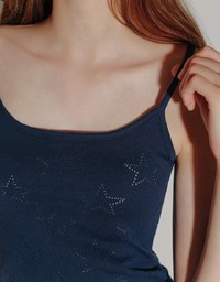 Star Eyelet Details Ribbed Knit Camisole Top