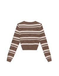 V Neck Striped Knit Cardigan with Heart Cutout Detail