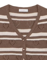 V Neck Striped Knit Cardigan with Heart Cutout Detail