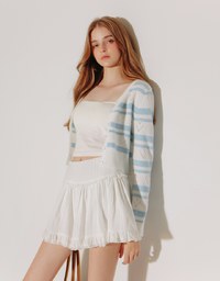 V Neck Striped Knit Cardigan with Heart Cutout Detail