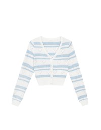 V Neck Striped Knit Cardigan with Heart Cutout Detail