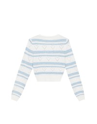 V Neck Striped Knit Cardigan with Heart Cutout Detail