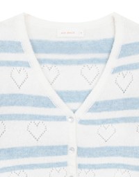 V Neck Striped Knit Cardigan with Heart Cutout Detail