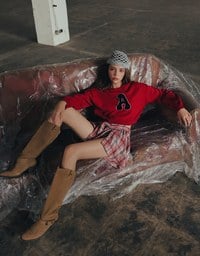 Patchwork Plaid Tie Up A Line Mini Skirt