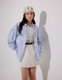 塗鴉愛心印花格紋長袖襯衫