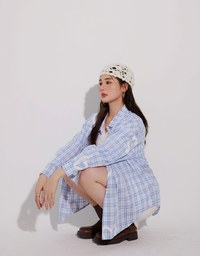 塗鴉愛心印花格紋長袖襯衫