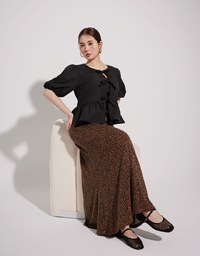 Puff Sleeve Bow Tie Peplum Hem Crop Top