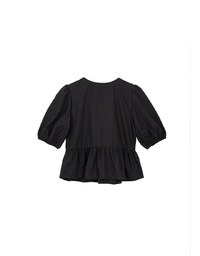 Puff Sleeve Bow Tie Peplum Hem Crop Top