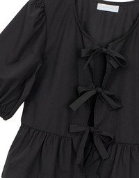 Puff Sleeve Bow Tie Peplum Hem Crop Top
