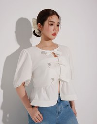 Puff Sleeve Bow Tie Peplum Hem Crop Top