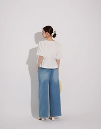 Puff Sleeve Bow Tie Peplum Hem Crop Top