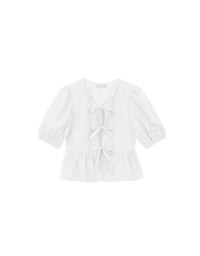 Puff Sleeve Bow Tie Peplum Hem Crop Top