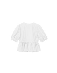 Puff Sleeve Bow Tie Peplum Hem Crop Top