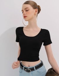 2 Way Neckline Ribbed Crop Tee