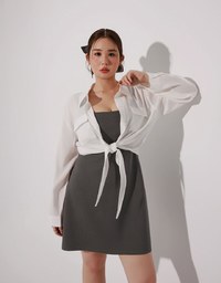 Tie Front Collared Shirt Blouse with Pockets
