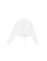 Tie Front Collared Shirt Blouse with Pockets