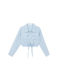 Tie Front Collared Shirt Blouse with Pockets
