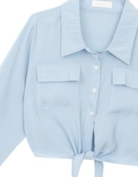 Tie Front Collared Shirt Blouse with Pockets