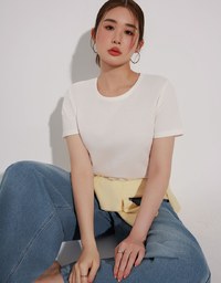 【Stain Resistant】Simple Basic Crew Neck Fitted Crop Tee