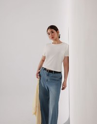 【Stain Resistant】Simple Basic Crew Neck Fitted Crop Tee