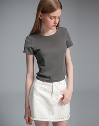 【Stain Resistant】Simple Basic Crew Neck Fitted Crop Tee