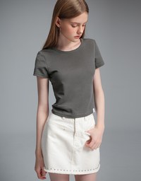 【Stain Resistant】Simple Basic Crew Neck Fitted Crop Tee