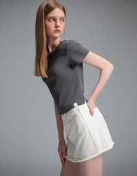 【Stain Resistant】Simple Basic Crew Neck Fitted Crop Tee