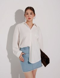 【Stain Resistant】Oversized Pocket Detail Button Down Shirt Blouse