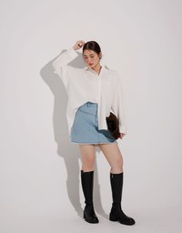 【Stain Resistant】Oversized Pocket Detail Button Down Shirt Blouse