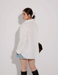 【Stain Resistant】Oversized Pocket Detail Button Down Shirt Blouse