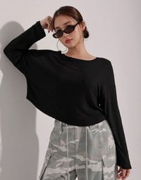 Basic Crew Neck Knit Fitted Long Sleeve Crop Top