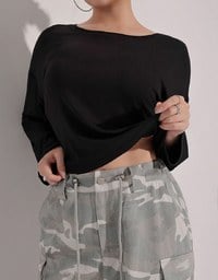 Basic Crew Neck Knit Fitted Long Sleeve Crop Top
