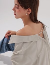 Lace Up Back Collar Long Sleeve Shirt Blouse